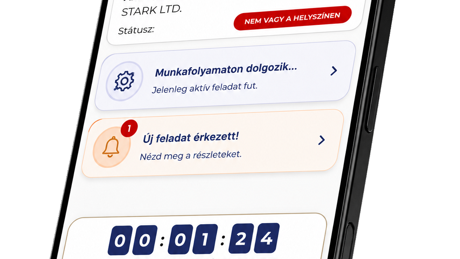Dolgozz App mobil dashboard, napi áttekintés dolgozóknak