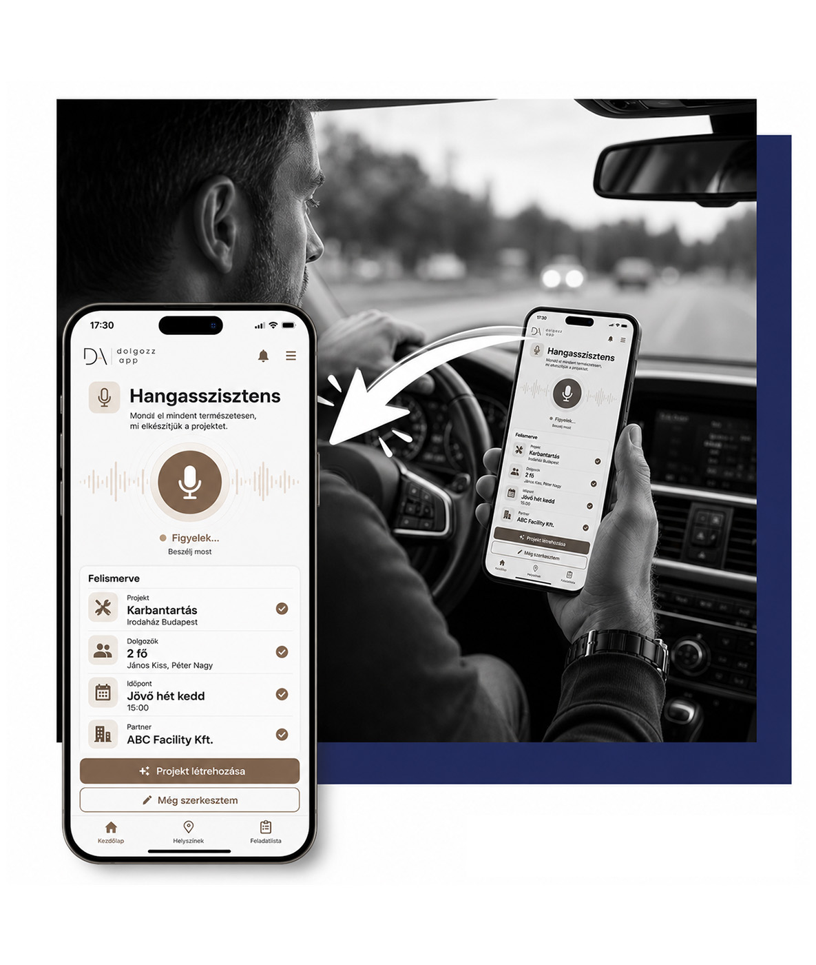 Dolgozz App hangasszisztens: természetes beszédből projekt és feladatok